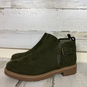Esprit Women's 7 green faux leather sienna ankle boot side zip low heel new